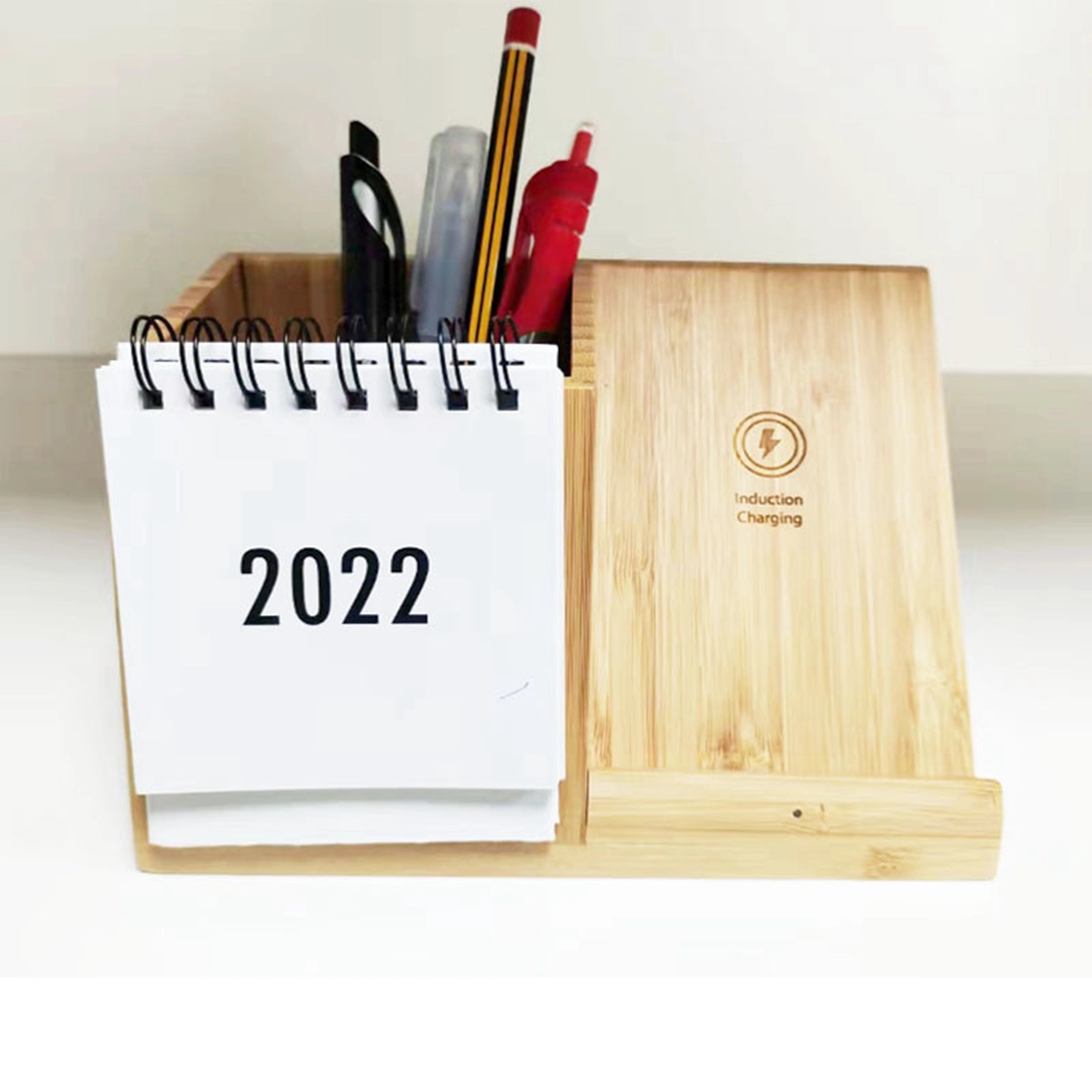 10 W Bamboo Wireless Charger Organizer with Clock 3