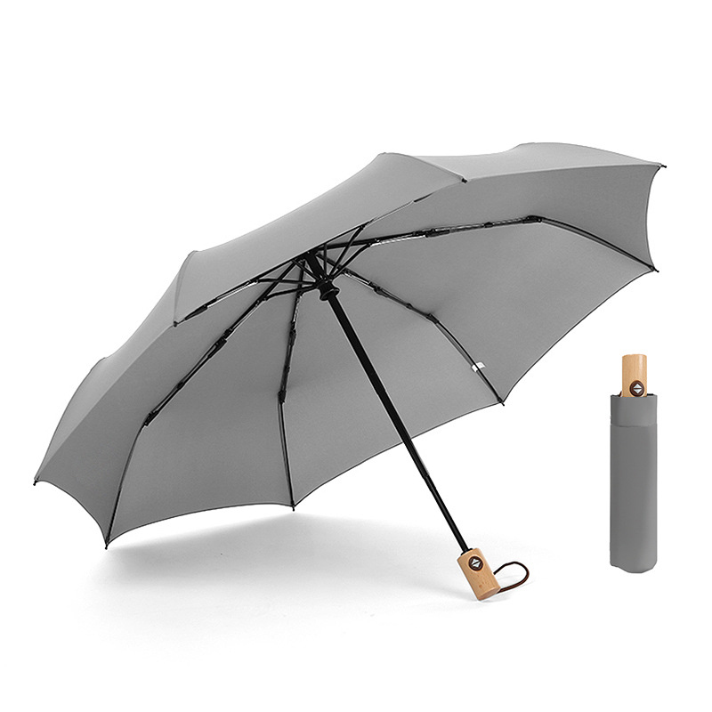 Automatic Compact Umbrella with Wooden Handle 3