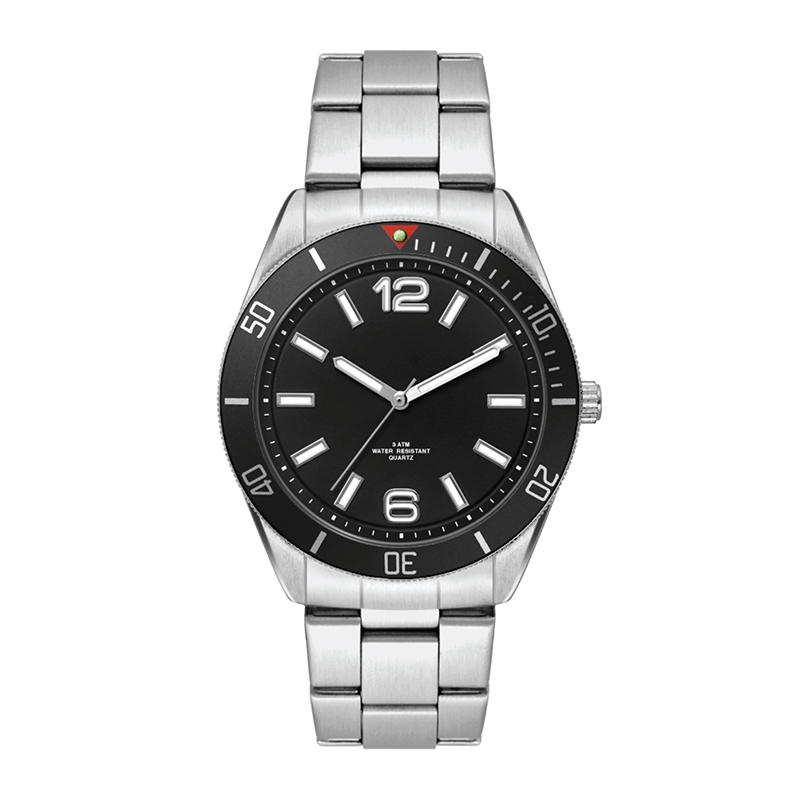 WC5186 42MM METAL MATTE SILVER CASE, 3 HAND MVMT, BLACK DIAL, BK ROTATING BEZEL, SILVER BRACELET, FLAT MINE 1