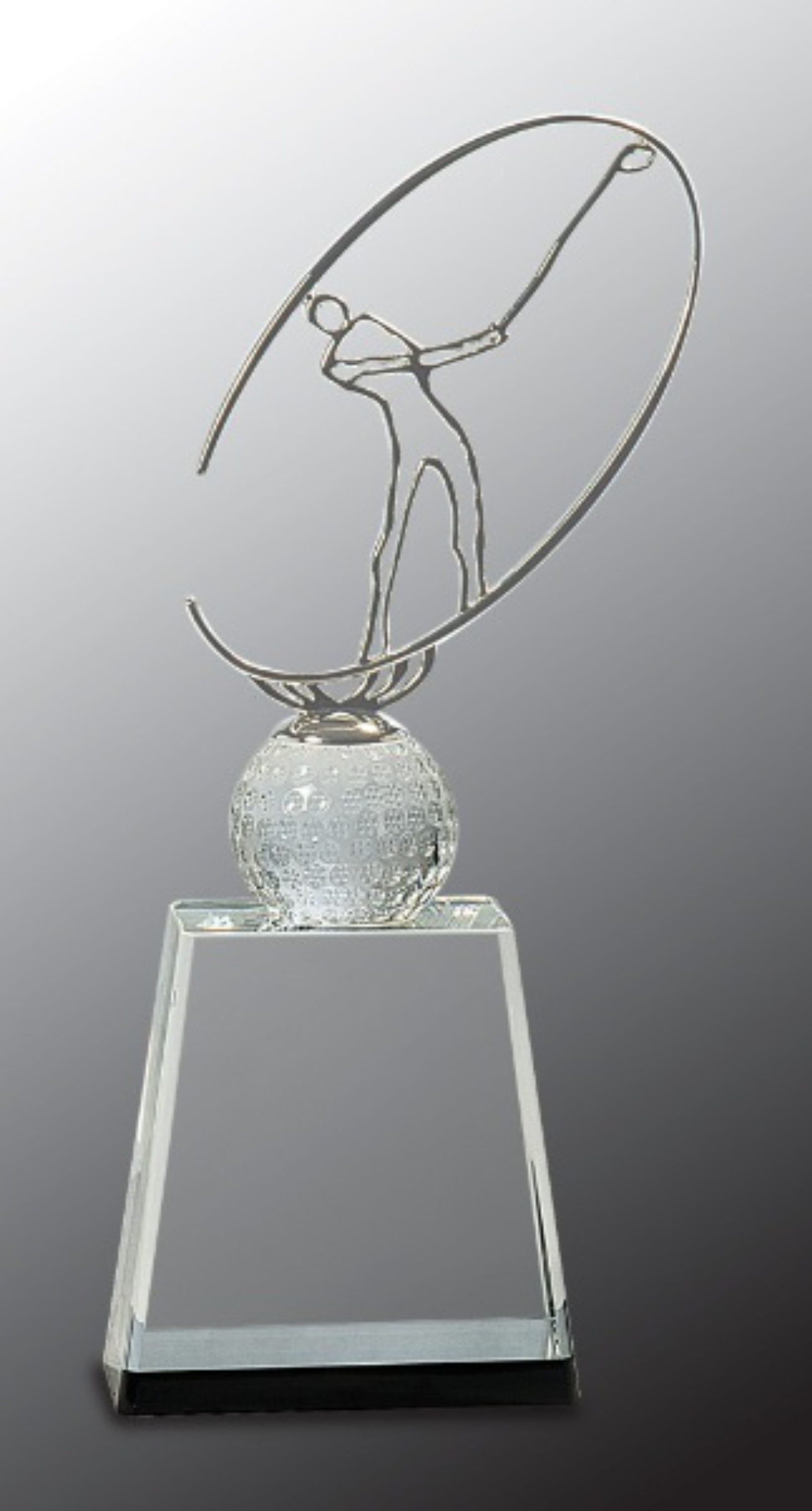 11" Clear/Black Crystal Golf Award with Silver Metal Oval Figure 2