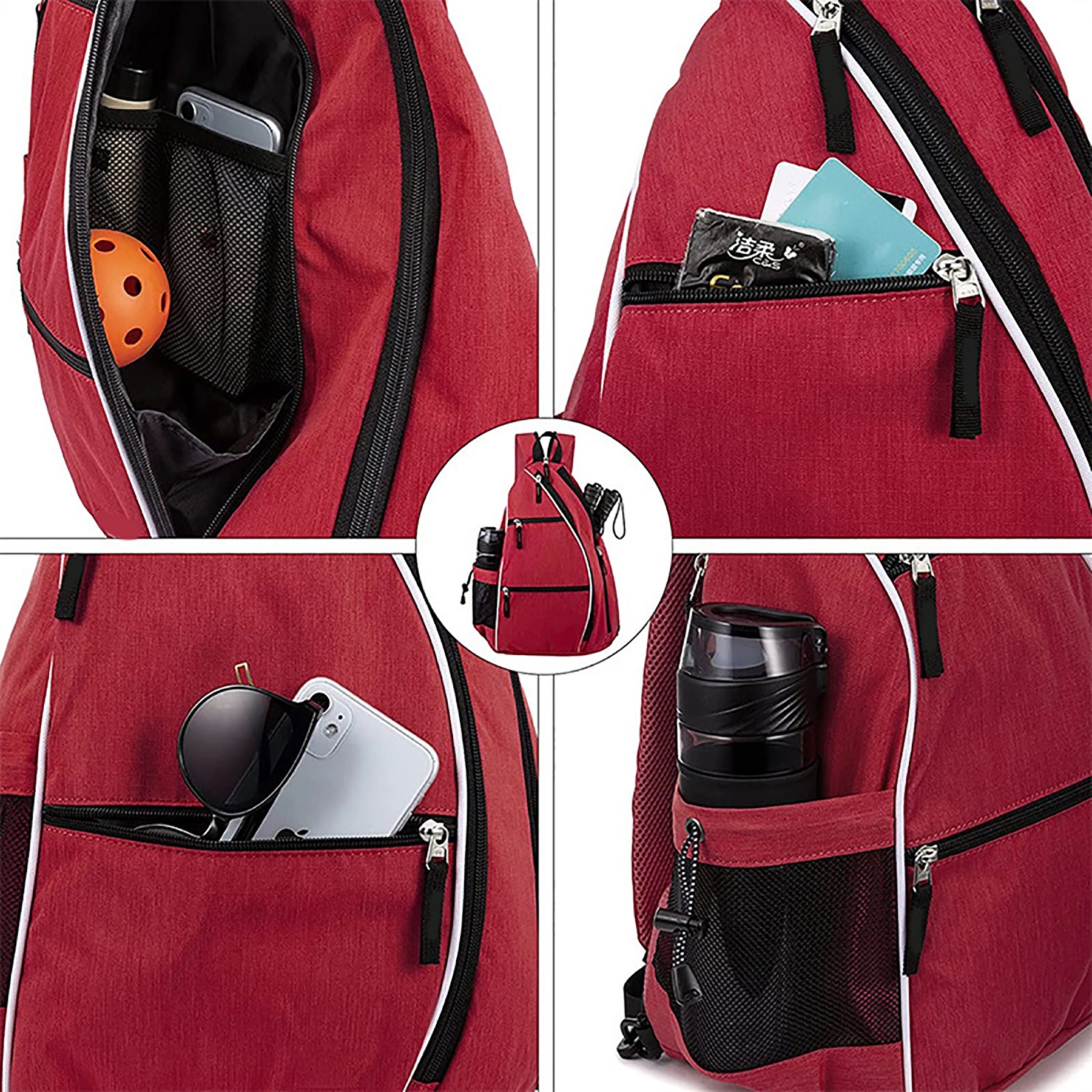 Pickleball Tennis Bag Reversible Crossbody Backpack 6