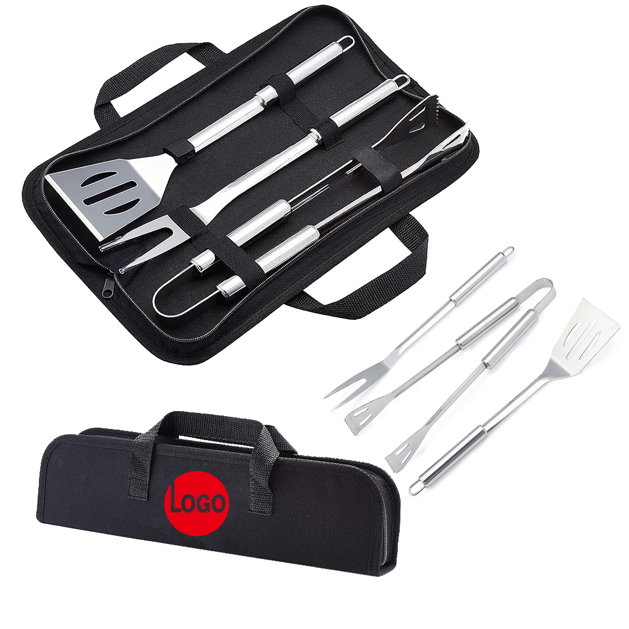 Stainless Steel BBQ Tool Set with Cloth Carrying Bag 6