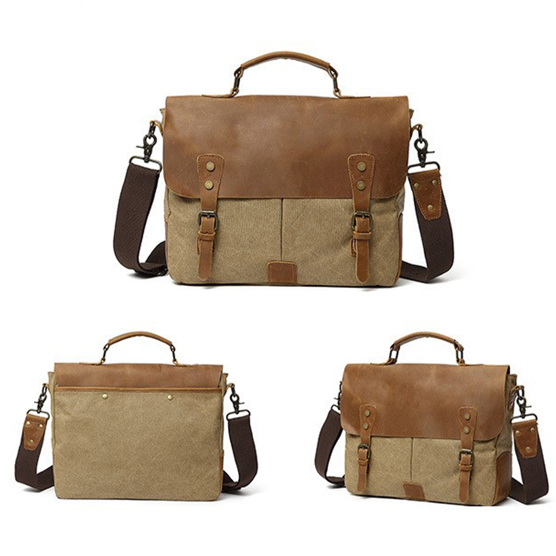 Genuine Leather Canvas Vintage Shoulder Bag 4