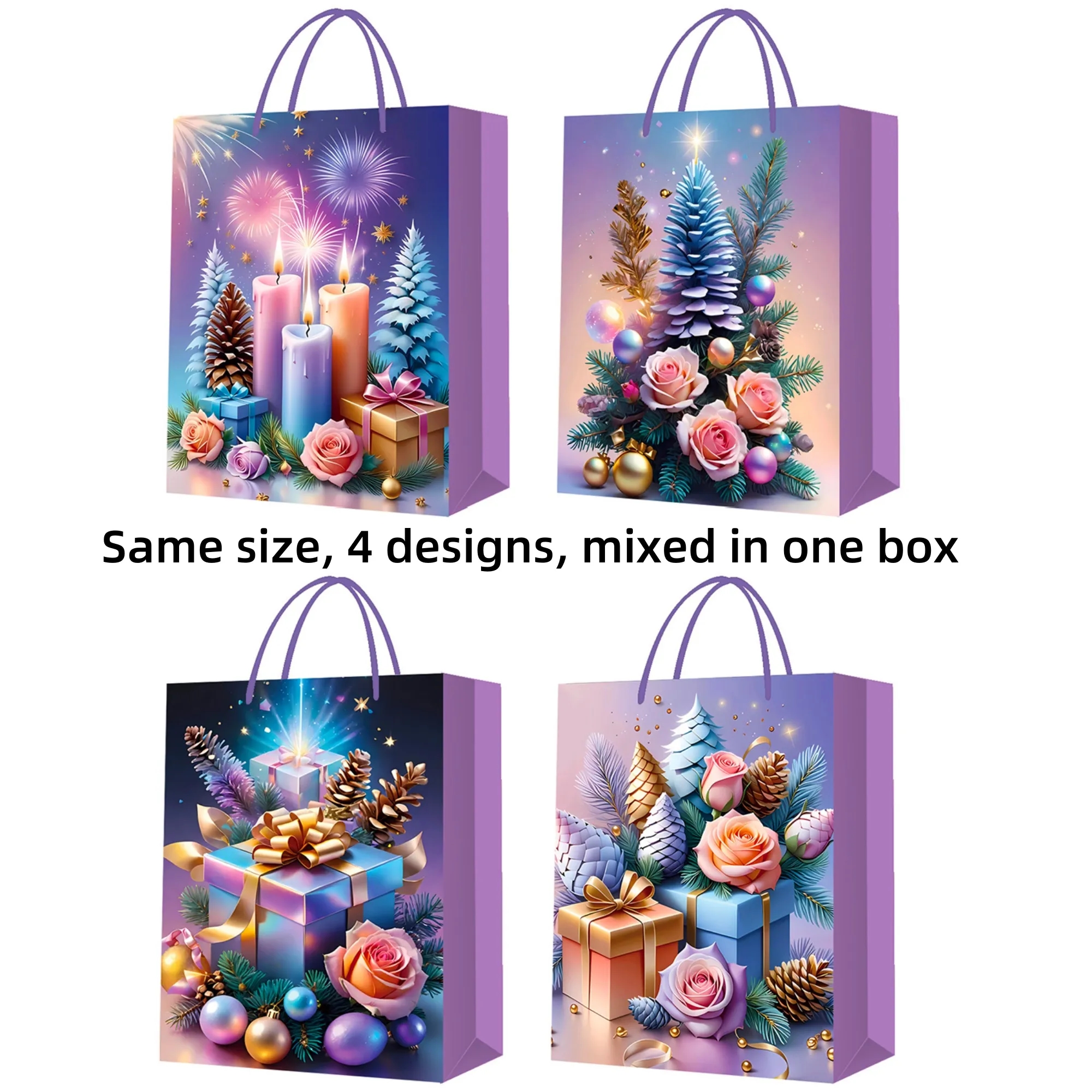 Christmas Gift Bag - Golden Floral Design For Holidays 5