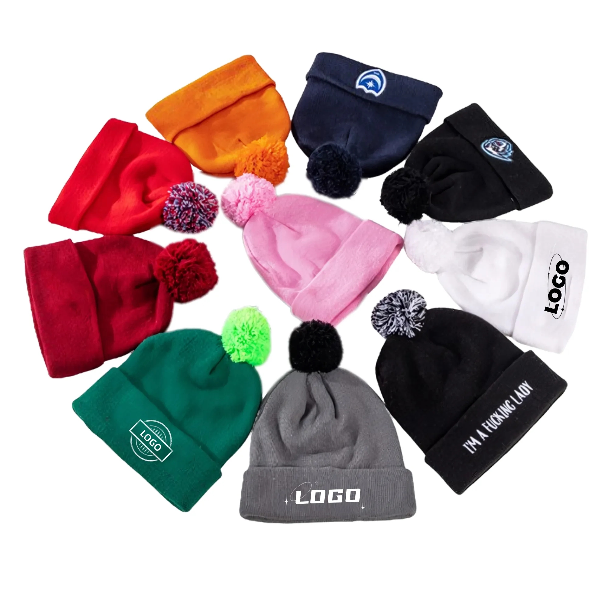 Embroidered Knit Beanie Hat With Cuff 2