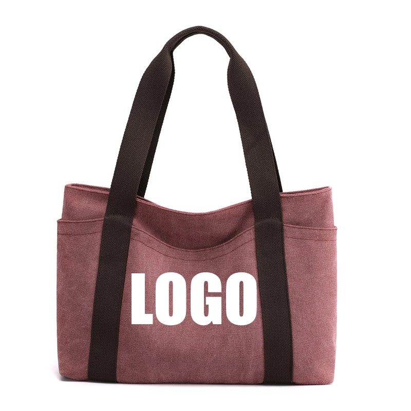 Custom Women's Canvas Multi-pocket Tote Handbag, custom tote bag with logo imprint 6