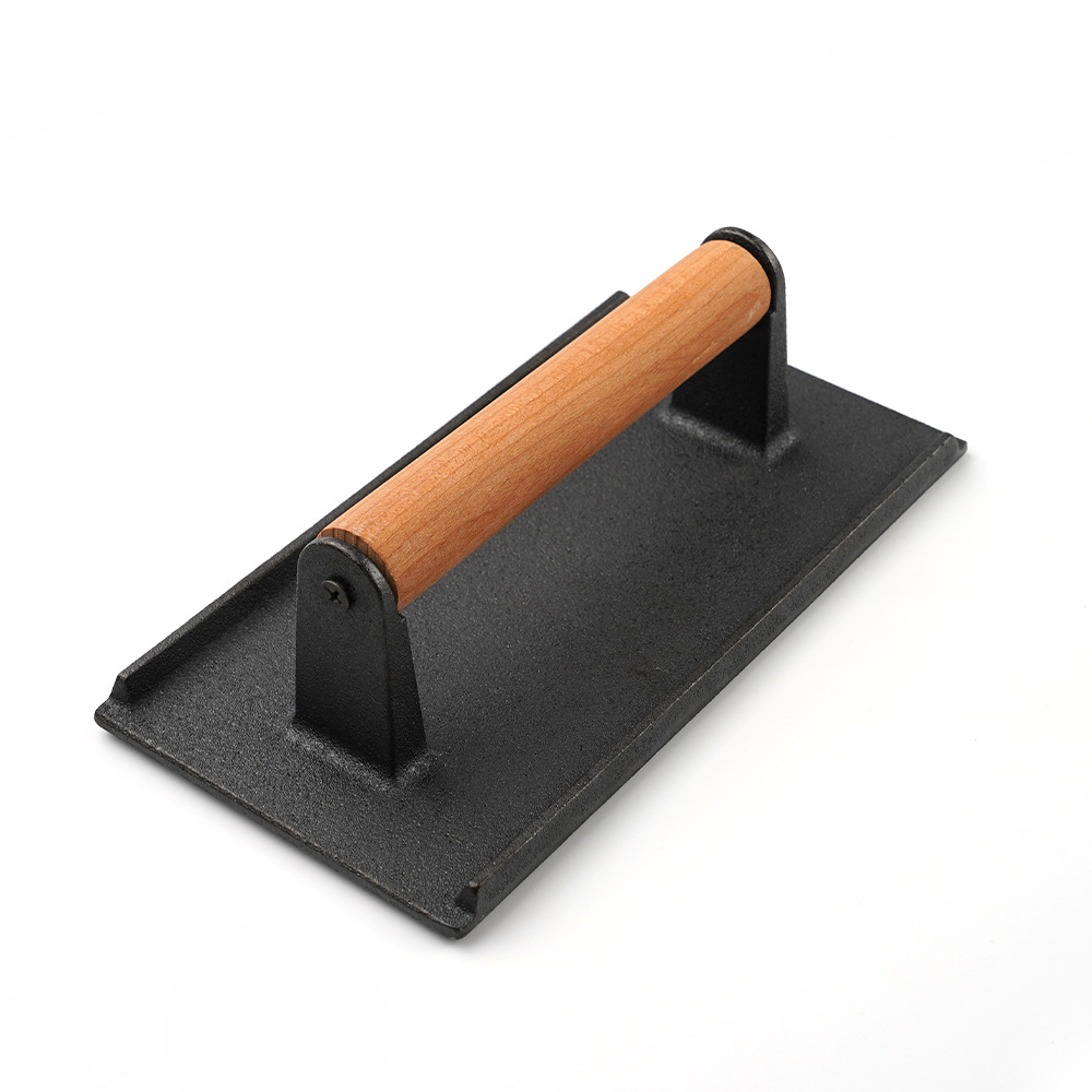 Cast Iron Smash Burger Press With Wood Handle (Rectangle ) 6
