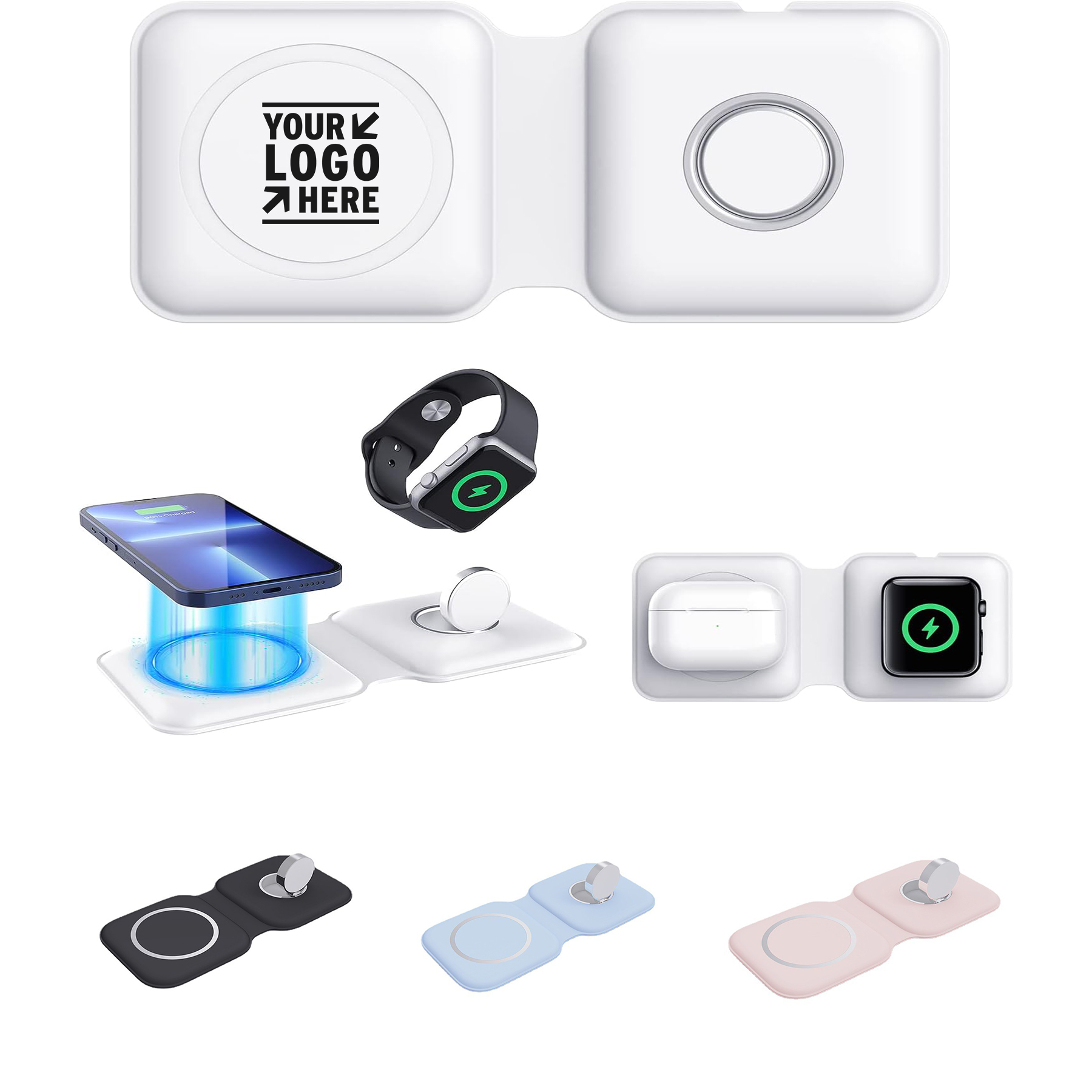 Multiple Devices Portable 2 in 1 Foldable Dock Power Station Magnetic Duo Wireless Charging Pad 2