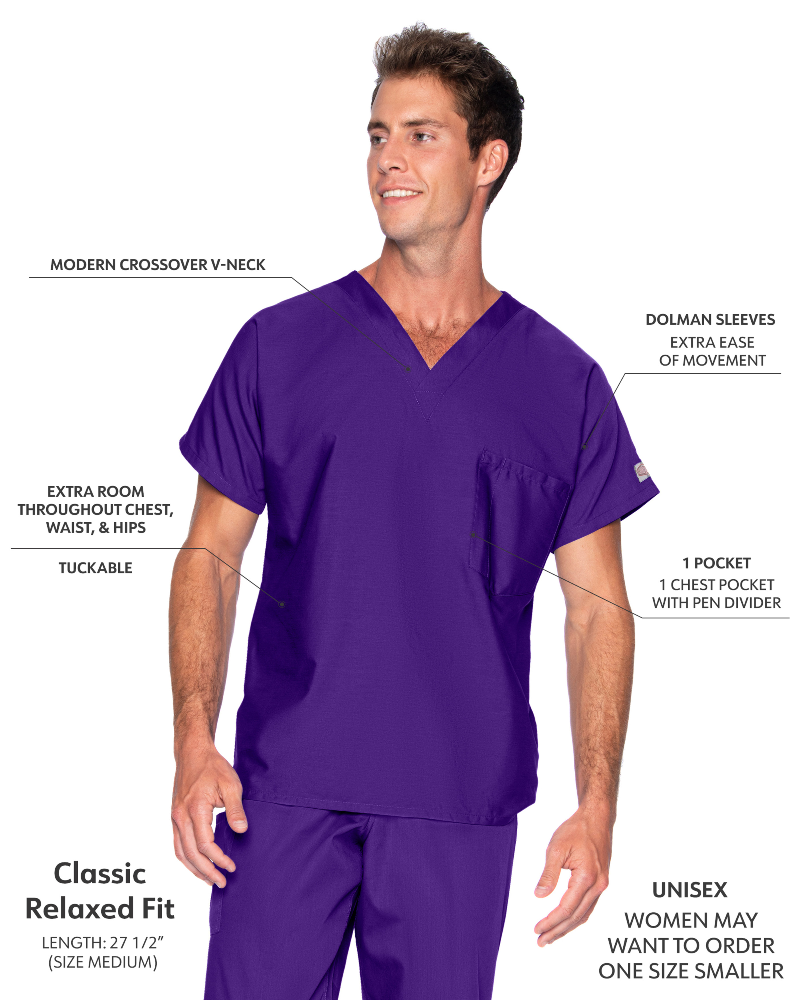 Landau - ScrubZone - Unisex One-Pocket Dolman Sleeve Tuckable V-Neck Top 21