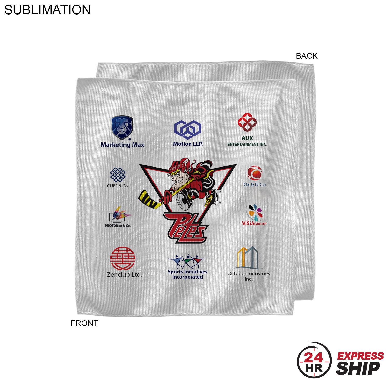 24 Hr Express - White Microfiber Dri-Lite Terry Sponsorship Rally Towel, 12x12, Sublimated 6