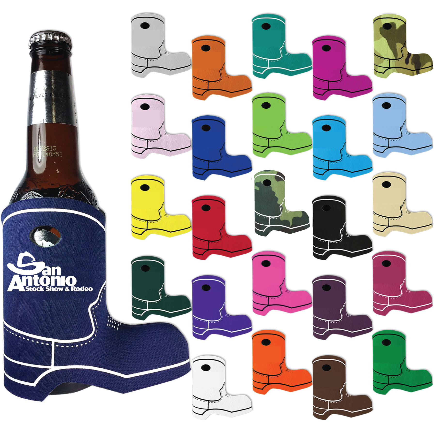 Cowboy Boot Shape Premium Foam Bottle Cooler-Screen Printed, custom koozie with logo imprint 2
