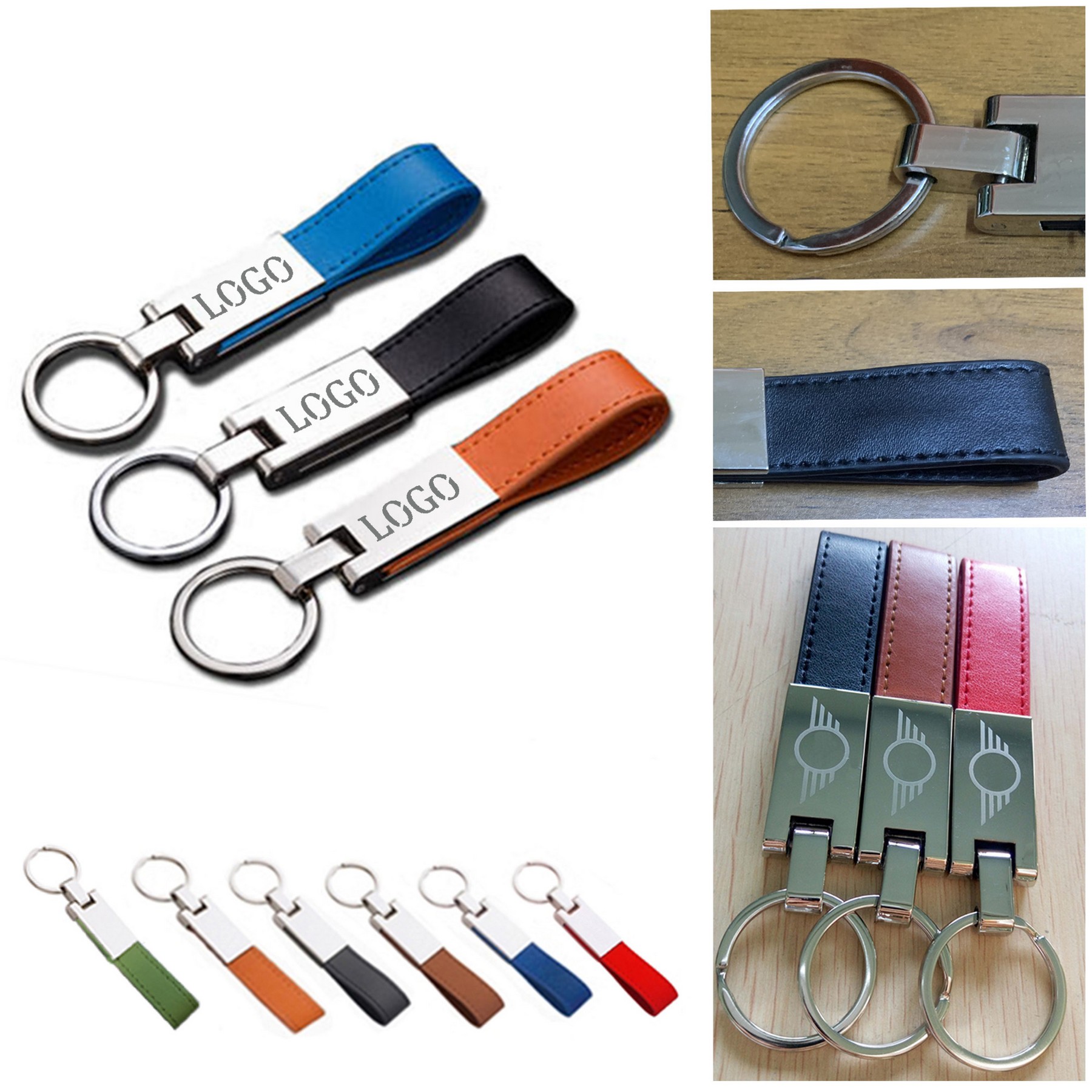 Leather Strap Keychain with Metal Plate 2