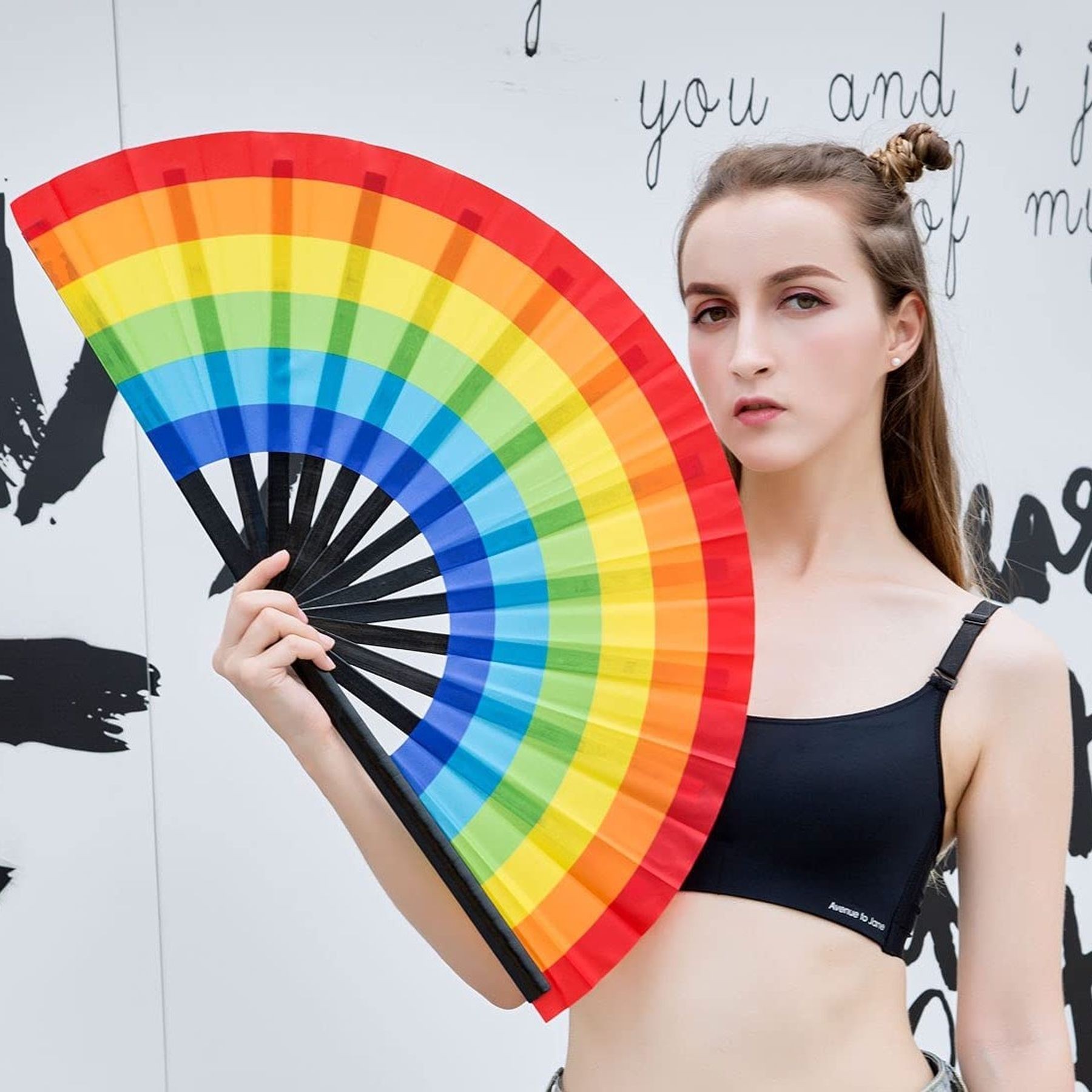 13 Inch Folding Hand Rave Bamboo Gay Pride Rainbow Fan 3