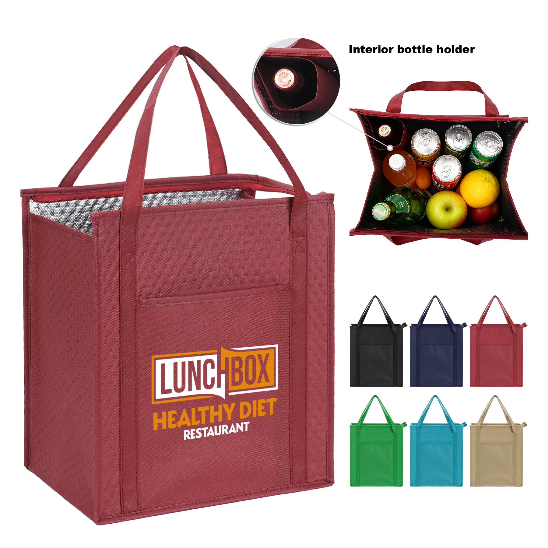 Non-Woven Cooler Tote Bag With Front Pocket & Bottle Holder 3