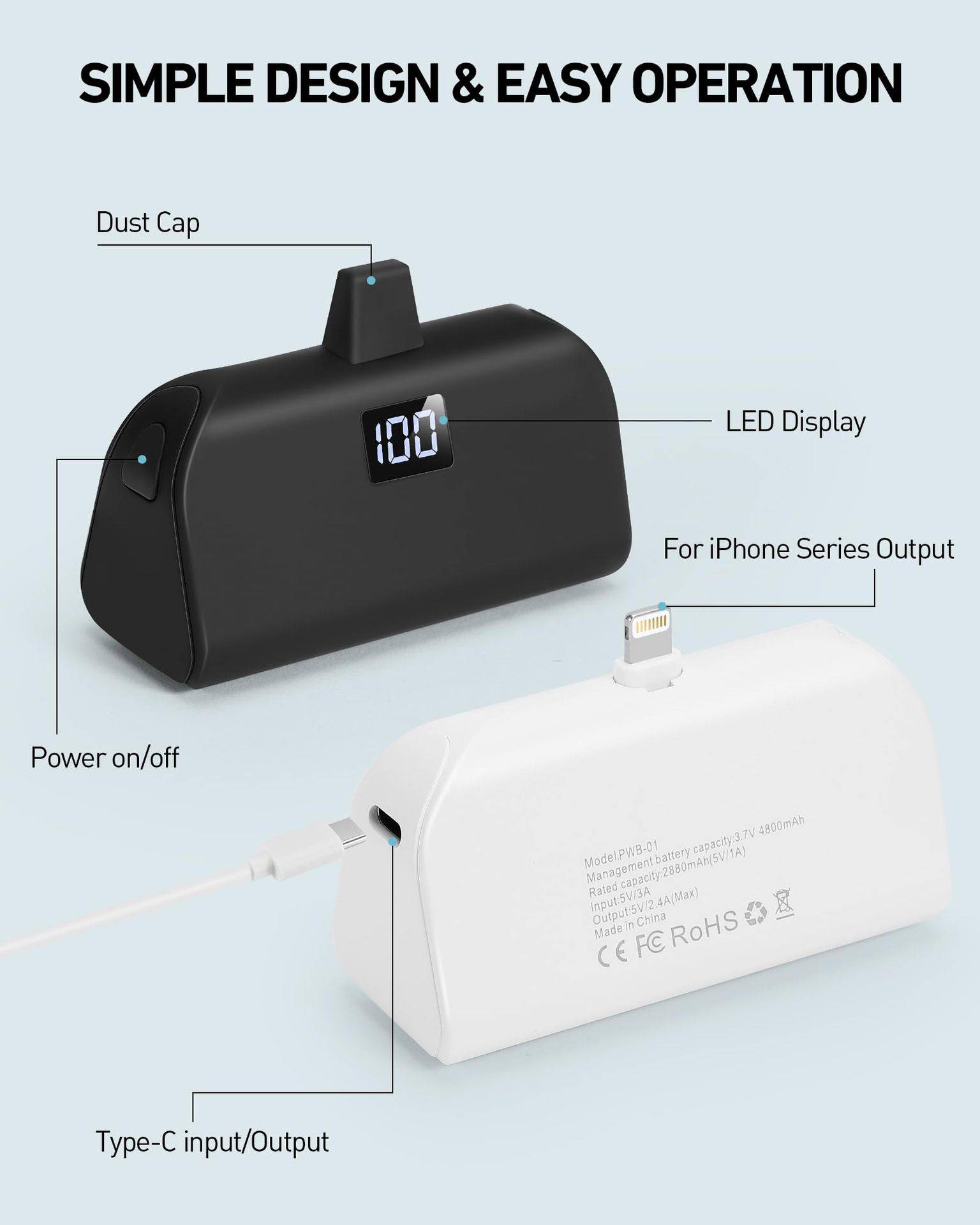 4800mAh Mini Power Bank Portable Charger iPhone 5