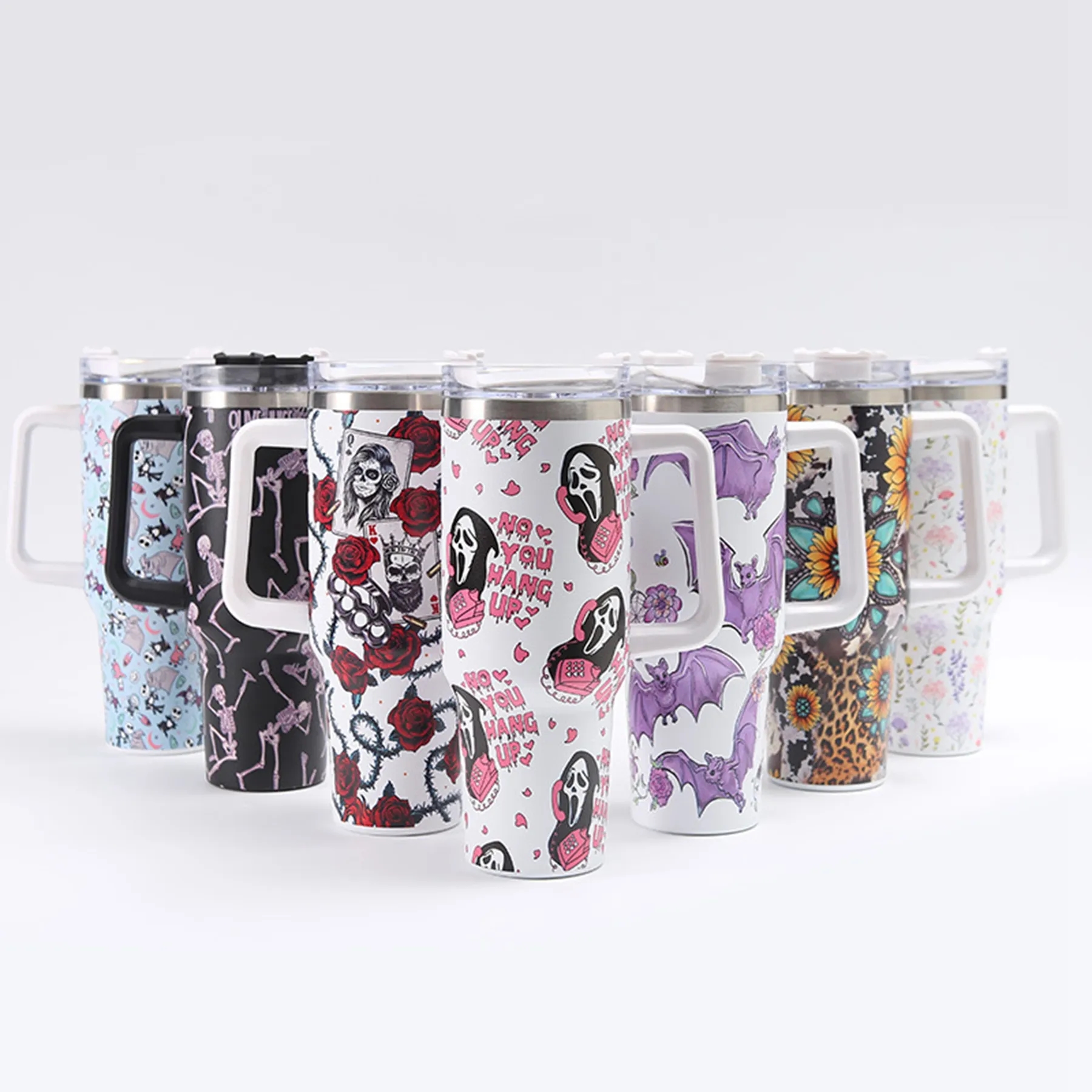 40 Oz Customized Full Color Printed Vacuum Tumbler with Hand 21