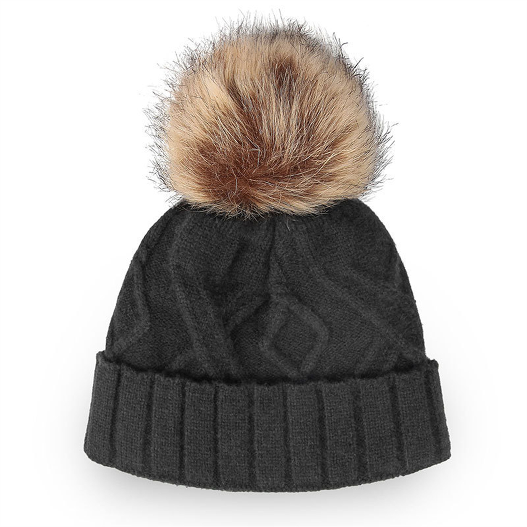 Winter Knit Hat With Faux Fur Pom 3