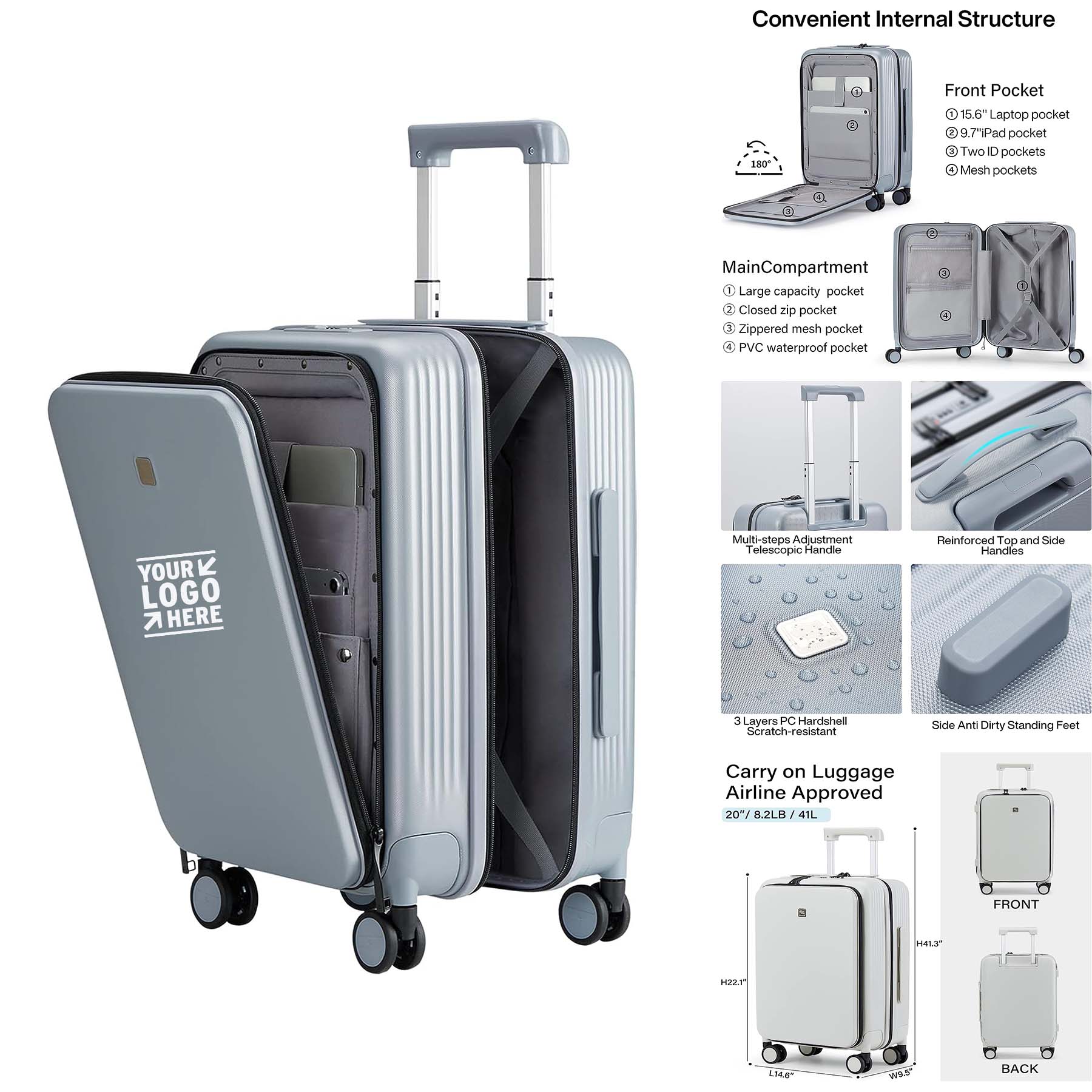 20 Inch Lightweight Hard Shell Travel Weekender Luggage with Lock Rolling