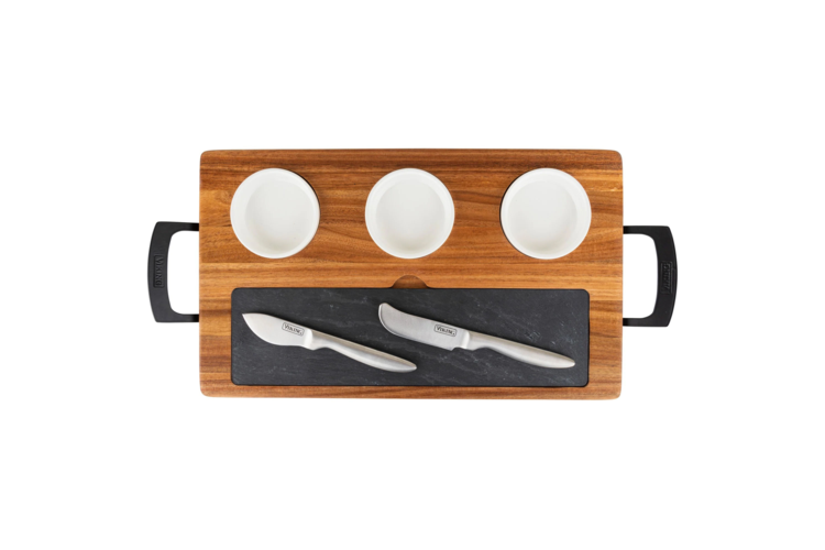 Viking 7-Piece Acacia Wood Slate Cheese Board Set 1
