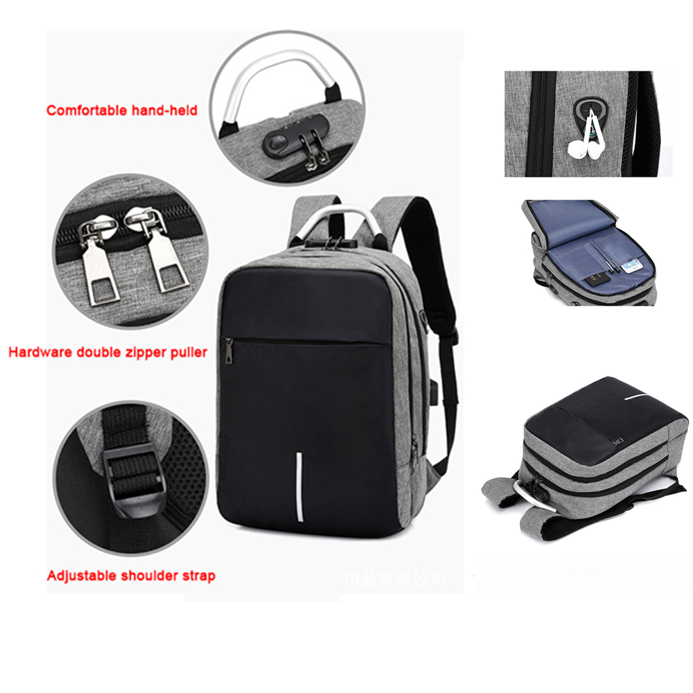 Anti-theft Lock USB Charging Light Reflective Laptop Backpacks 5