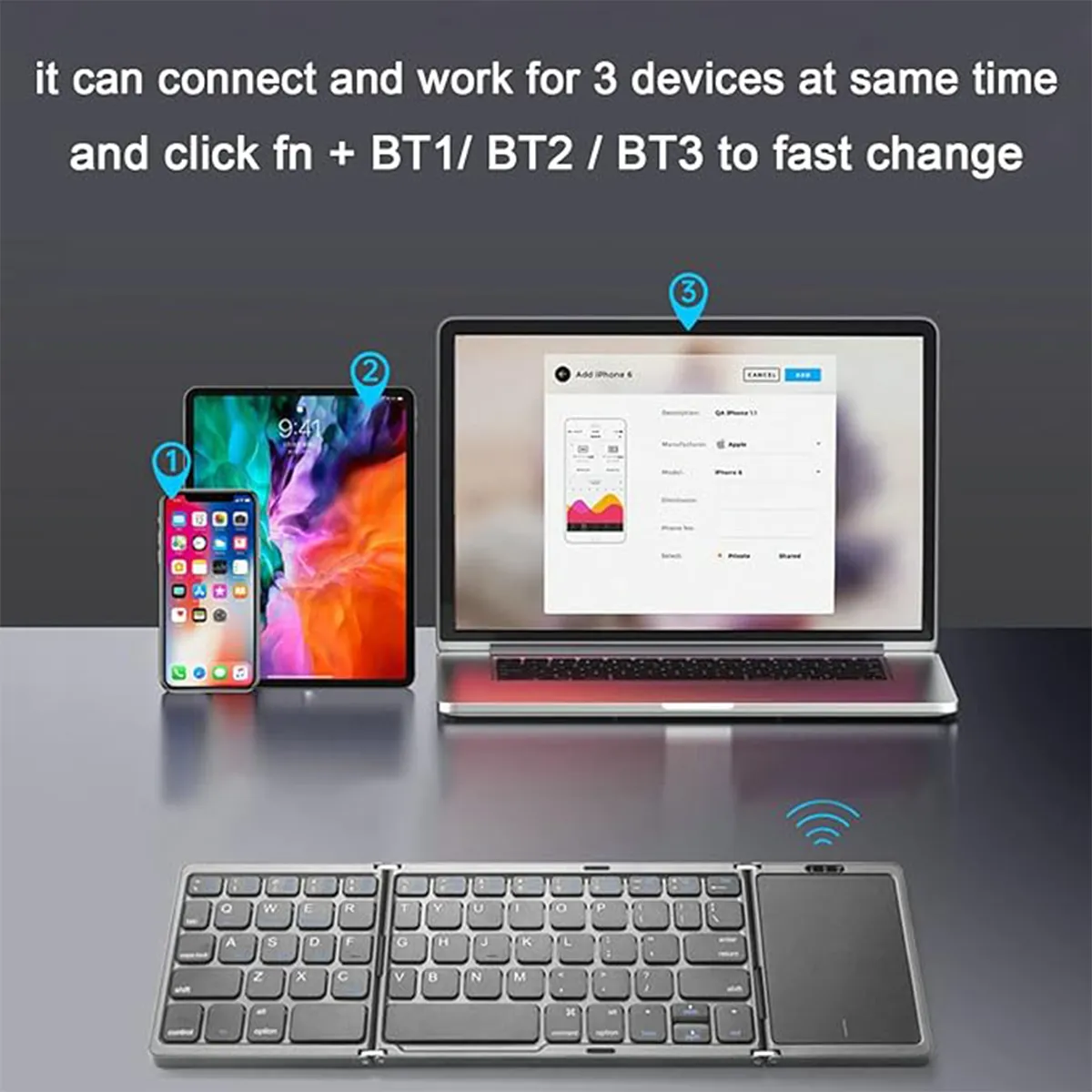 Foldable Bluetooth Keyboard with Touchpad Rechargeable 3