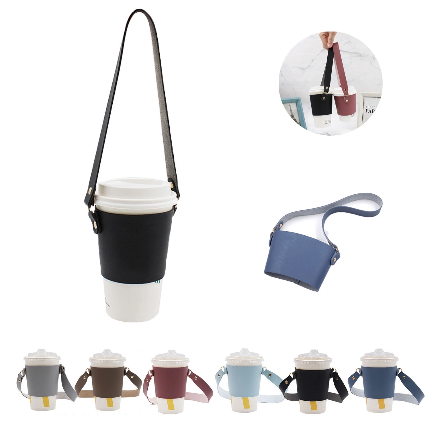 Pu Leather Drink Holder With Handle Tie 3