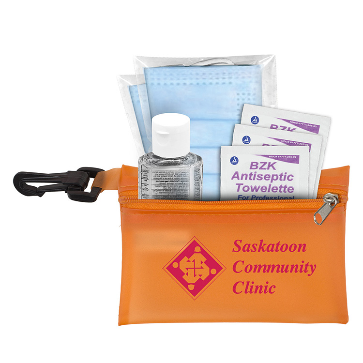 "Everything Essential" Mask & Sanitizing Protection Pack in Translucent Zipper Pouch With Plastic Ho 24