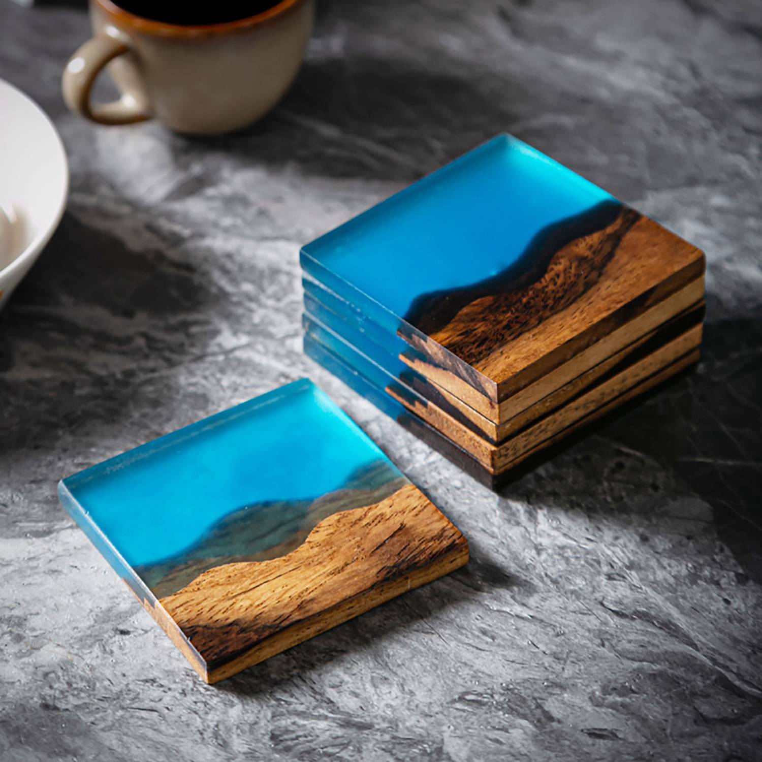 Minimalist Resin & Wood Heat-Resistant Tea Coaster 1