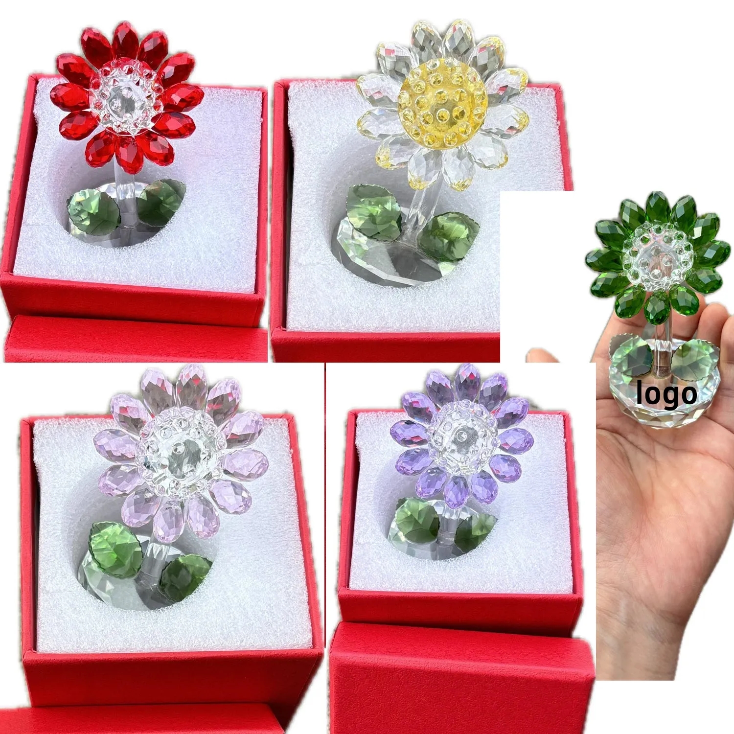 Crystal Sunflower Glass Flower Paperweight Ornament Decor 5