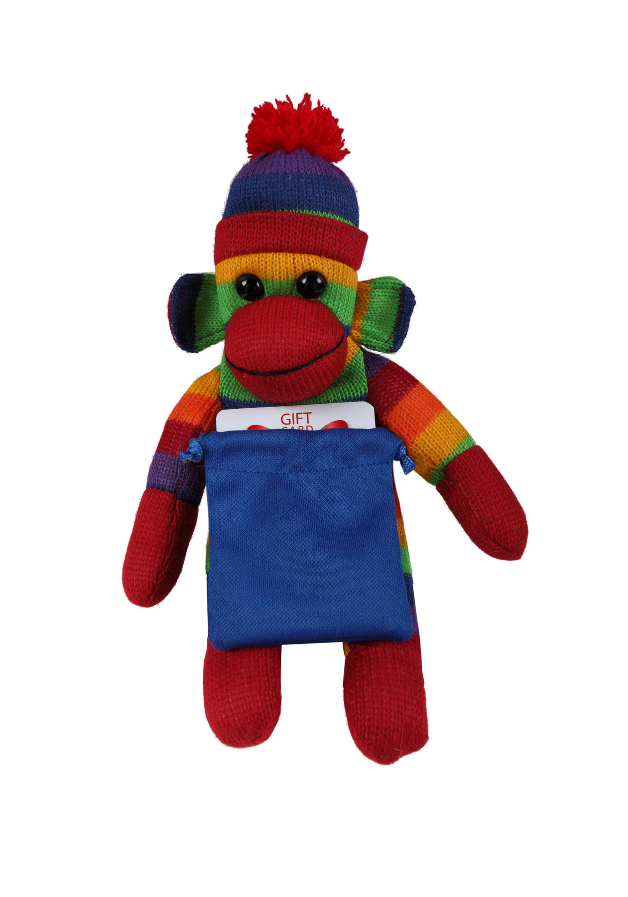 soft plush Rainbow Sock Monkey with gift card sack 2
