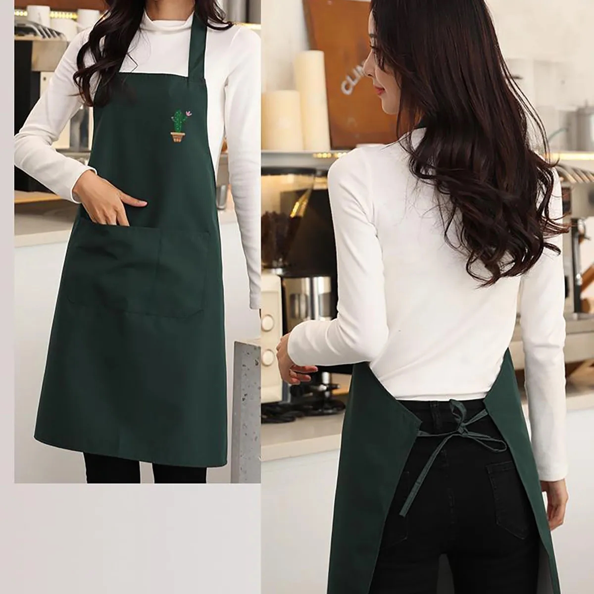 Waterproof Polyester Apron With Cell Phone Pocket Pinafore 4