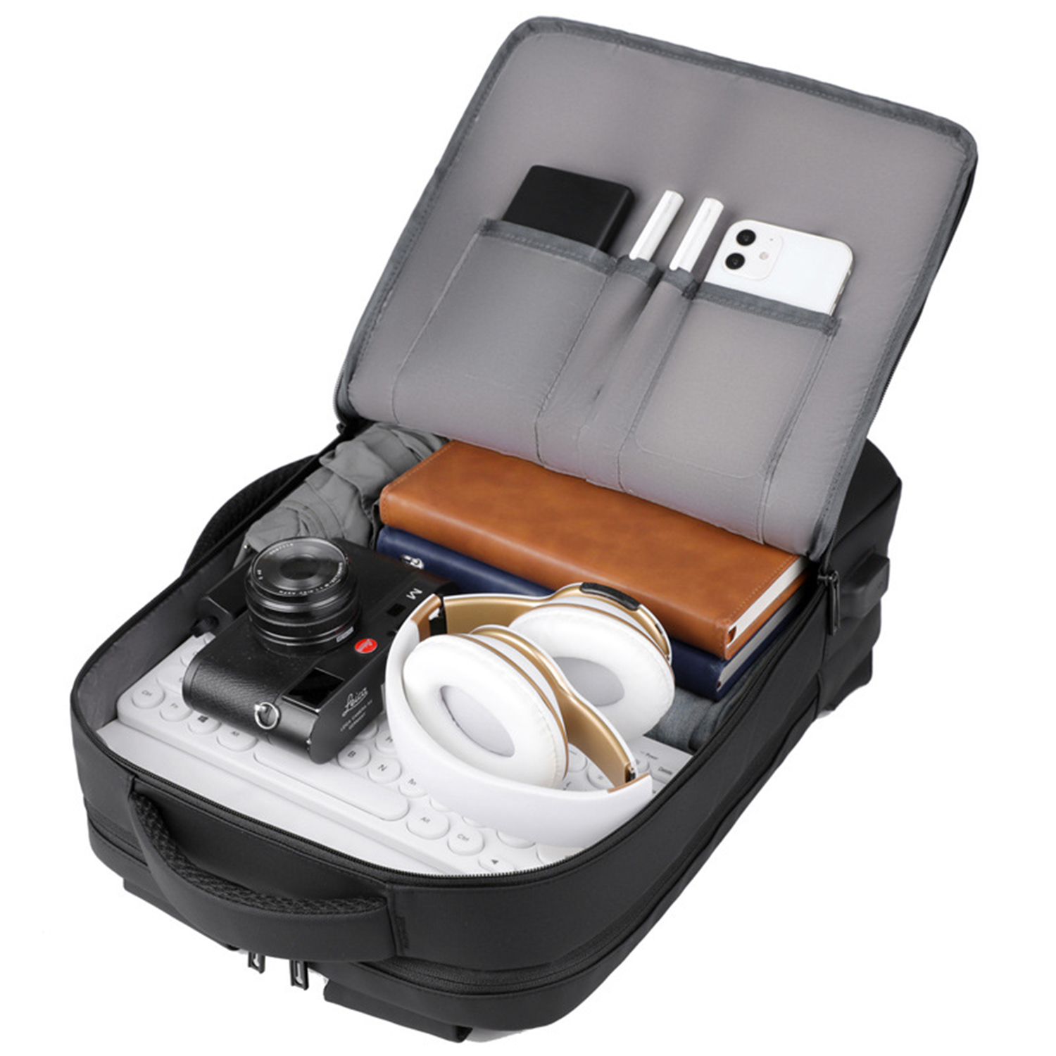 Waterproof Polyester Travel Backpack w/ USB Charging Port 6
