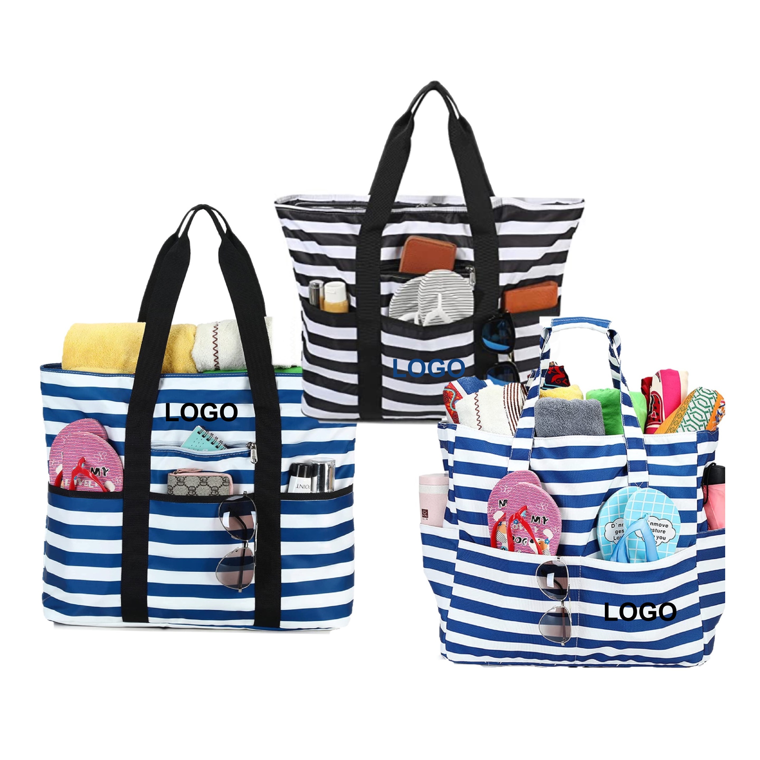 Stripe Canvas Beach Tote Bag (direct import), custom tote bag with logo imprint 2