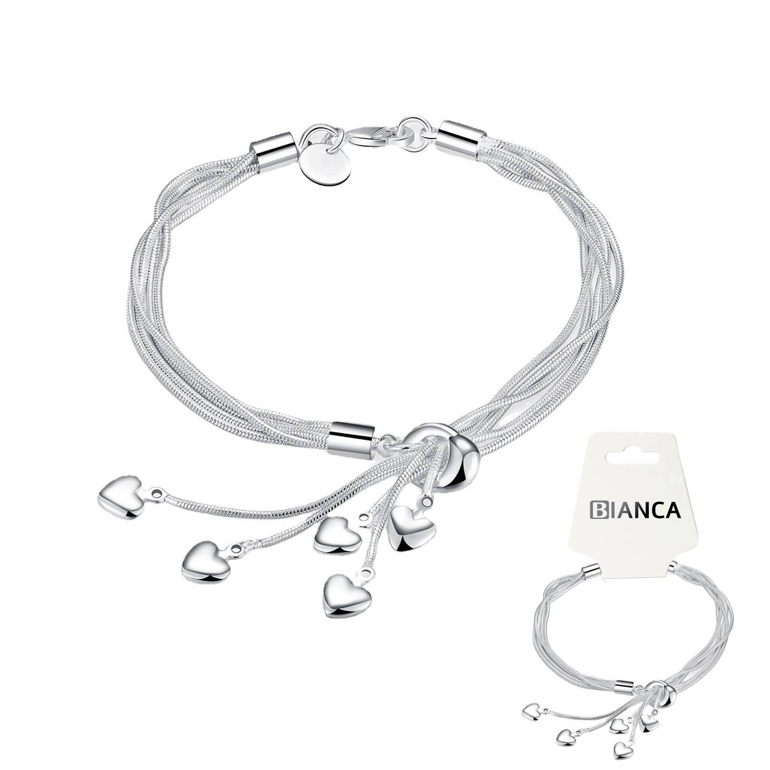 925 Sterling Silver Five-Line Chain with Five-Heart Bracelet 7