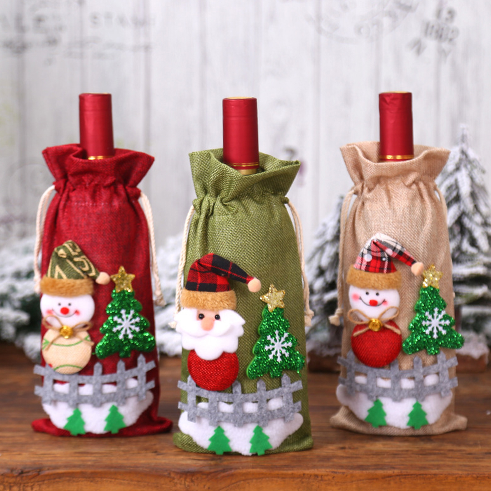 Christmas Champagne Wine Bottle Drawstring Bag 2