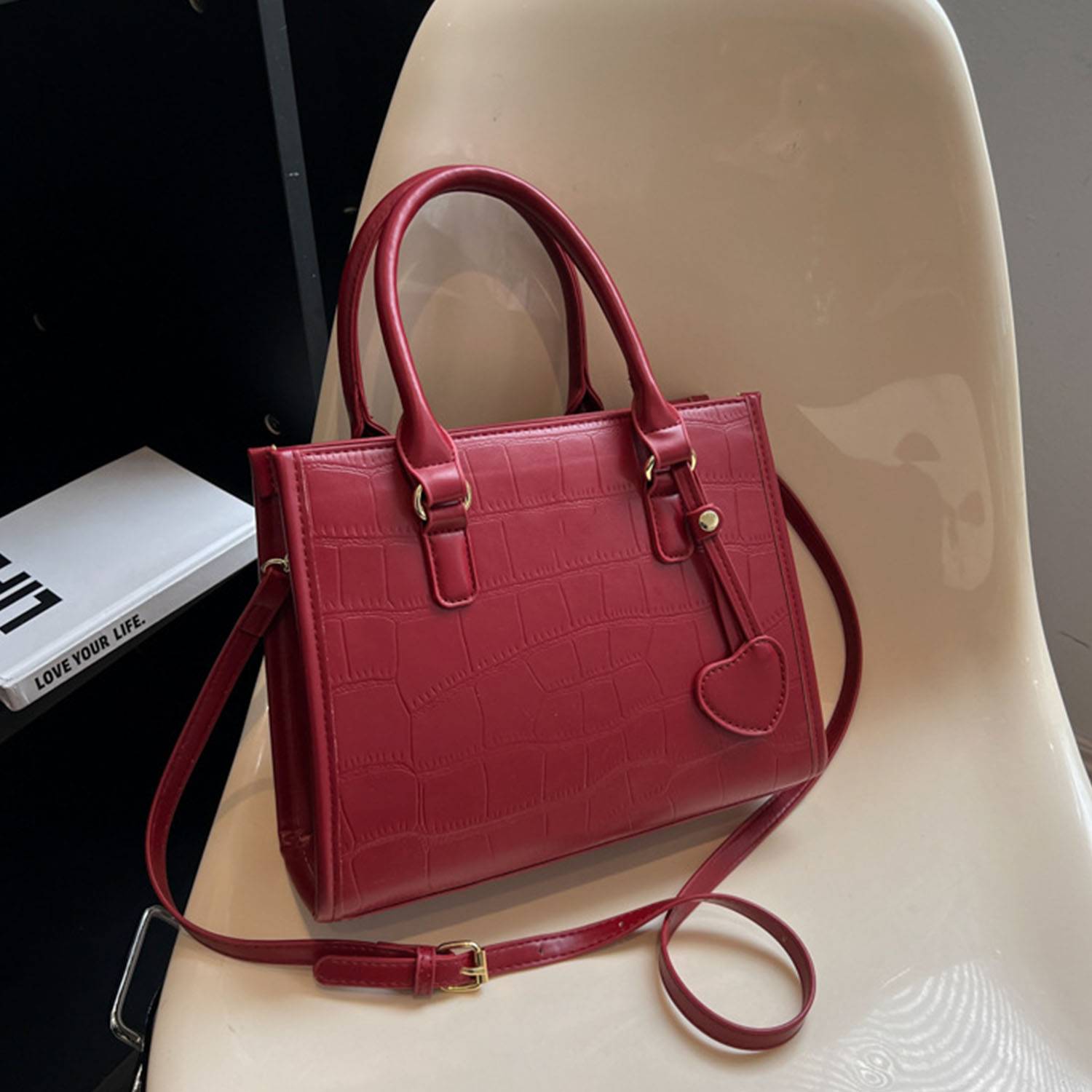 Pu red large capacity crossbody bag 8