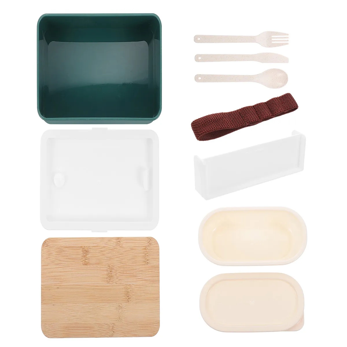 Bamboo Suqare Rectangle Bento Box Lunch Set with Utensils 2
