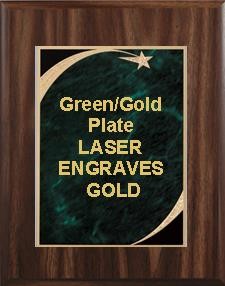 9" x 12" Classic Walnut Finish Plaque with a Green Victory Star Marble Plate 2
