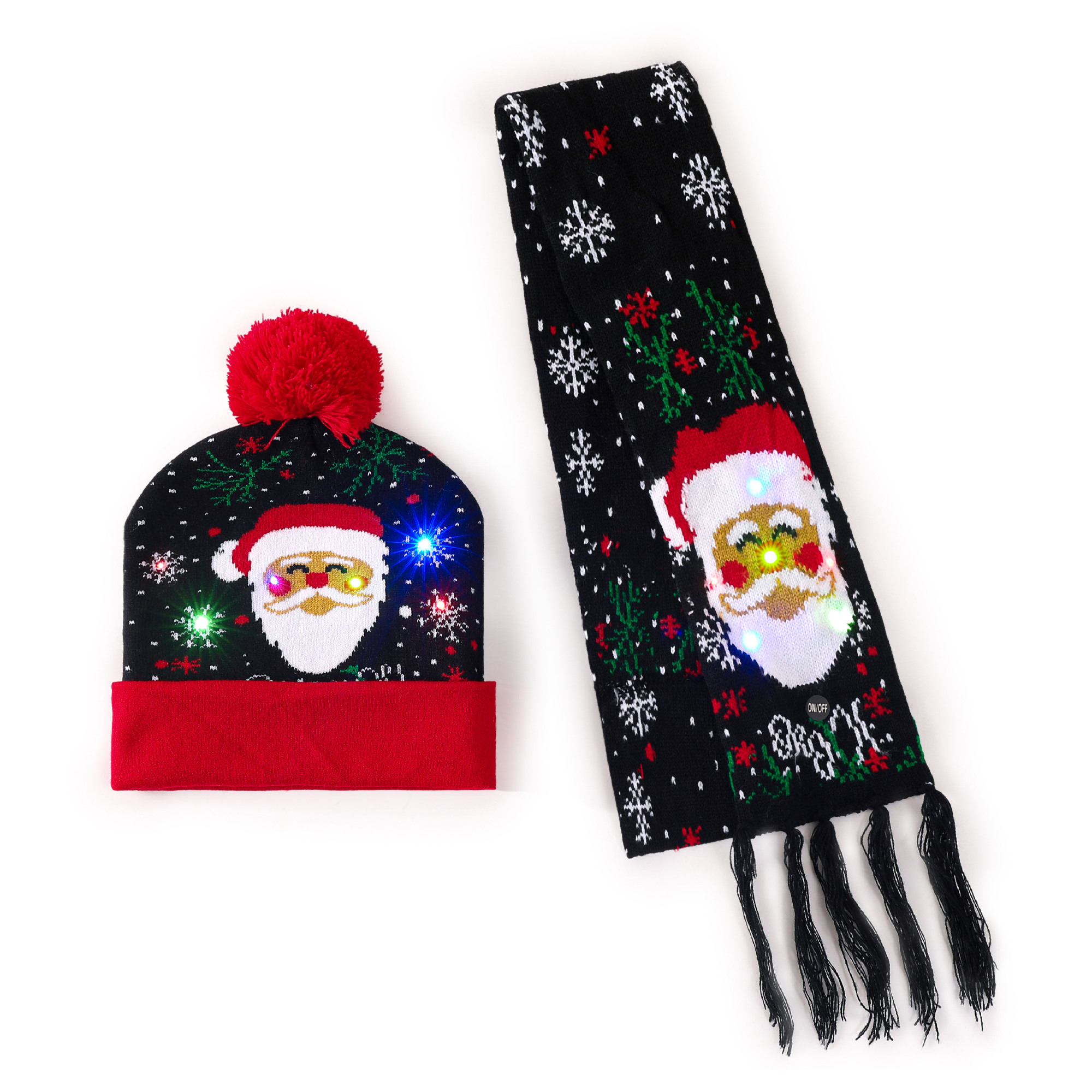 Christmas Gingerbread Scarf & Hat Set with LED Lights 2 Pieces 5