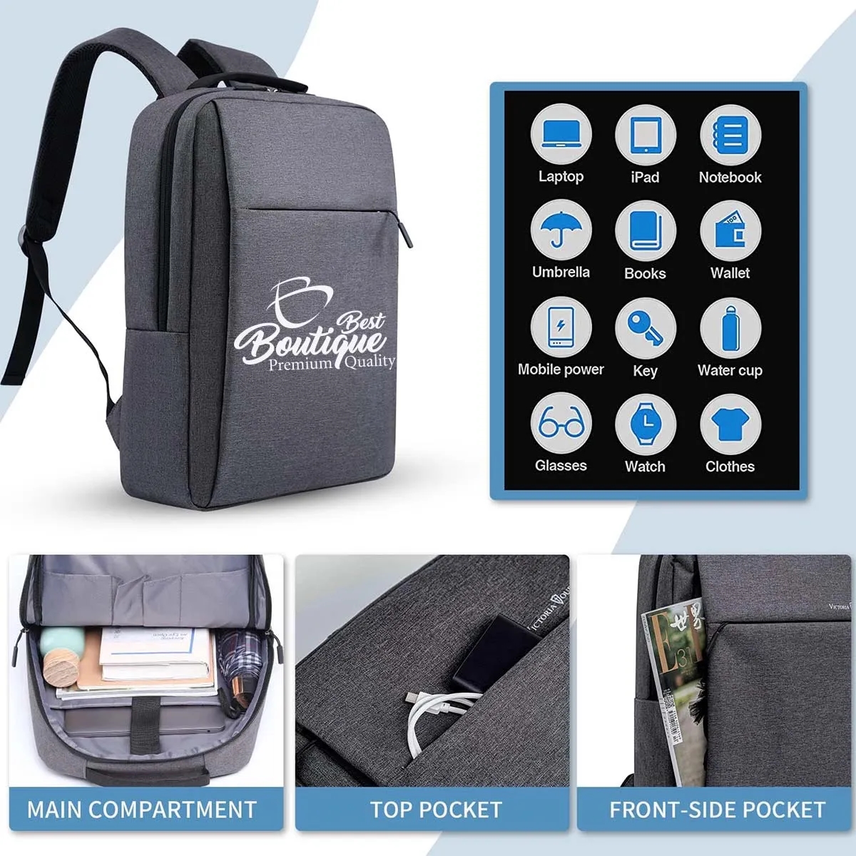 Function Water Resistant USB Charging Port Laptop Backpack 4