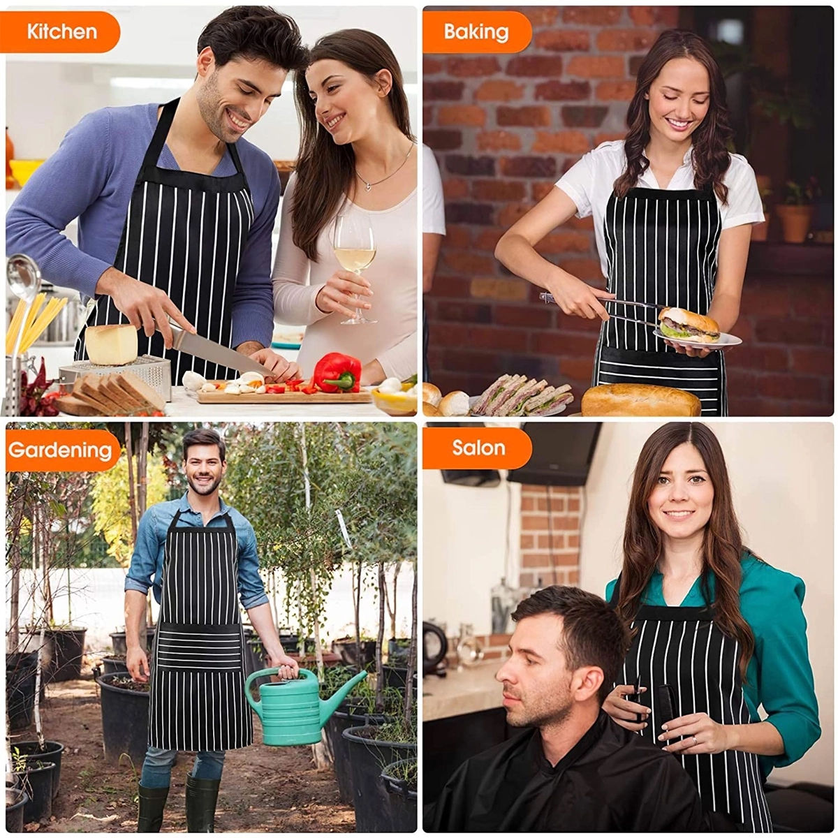 Adjustable Bib Pinstripe Apron with 2 Pockets 5