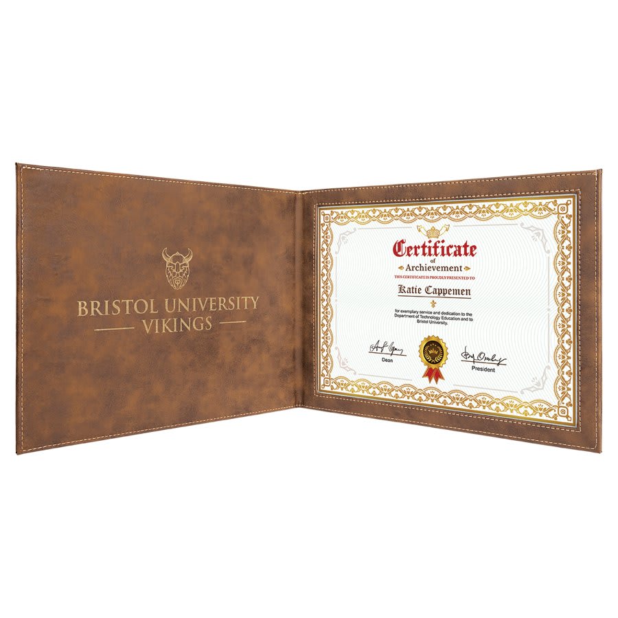 9" x 12" Rustic/Gold Leatherette Certificate Holder for 8 1/2" x 11" 1