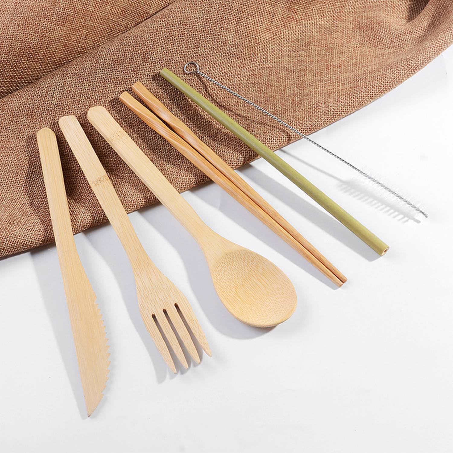 Travel Reusable Bamboo Cutlery Set With A Leather Pouch 3