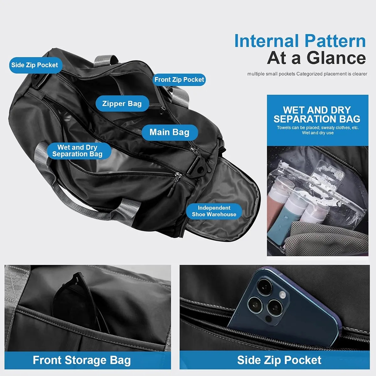 Sports Gym Bag with Wet Pocket & Shoes Compartment 3