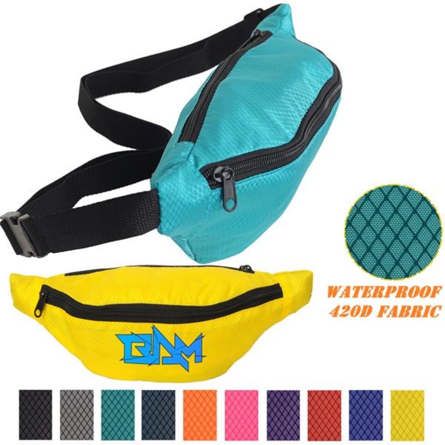 Waterproof Ribstop Waist Fanny Pack w/ 2 Zippers, 13"W x 6"H 5