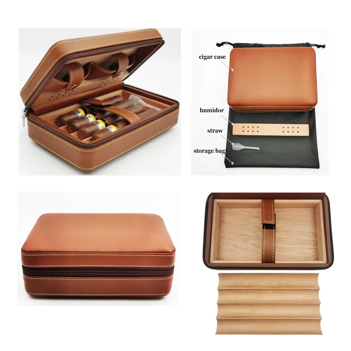 Portable Leather Cedar Wood Lined Removable Cigar Humidor 2