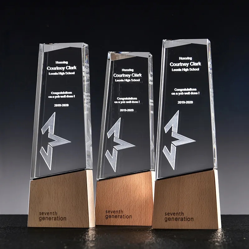 OPTIC CRYSTAL TROPHY WITH WOOD BASE 6