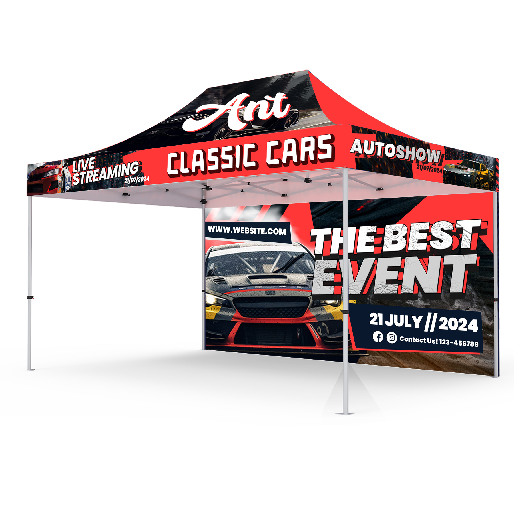 10' x15' Premium Hex Aluminum Frame w/ Dye Sublimation Canopy + Full Wall 1