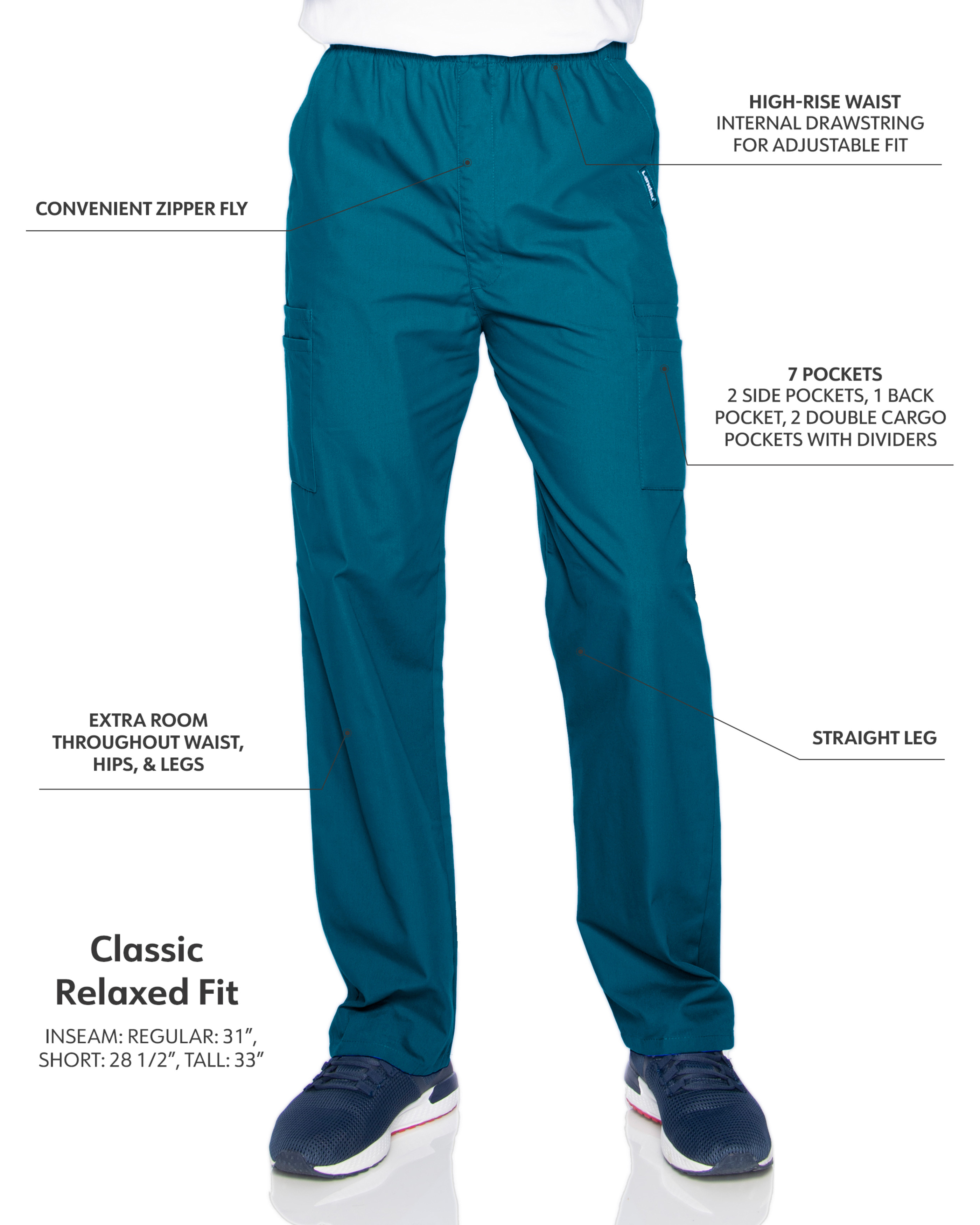 Landau - Essentials - Men's Seven-Pocket High-Rise Elastic Waist Cargo Pant 34