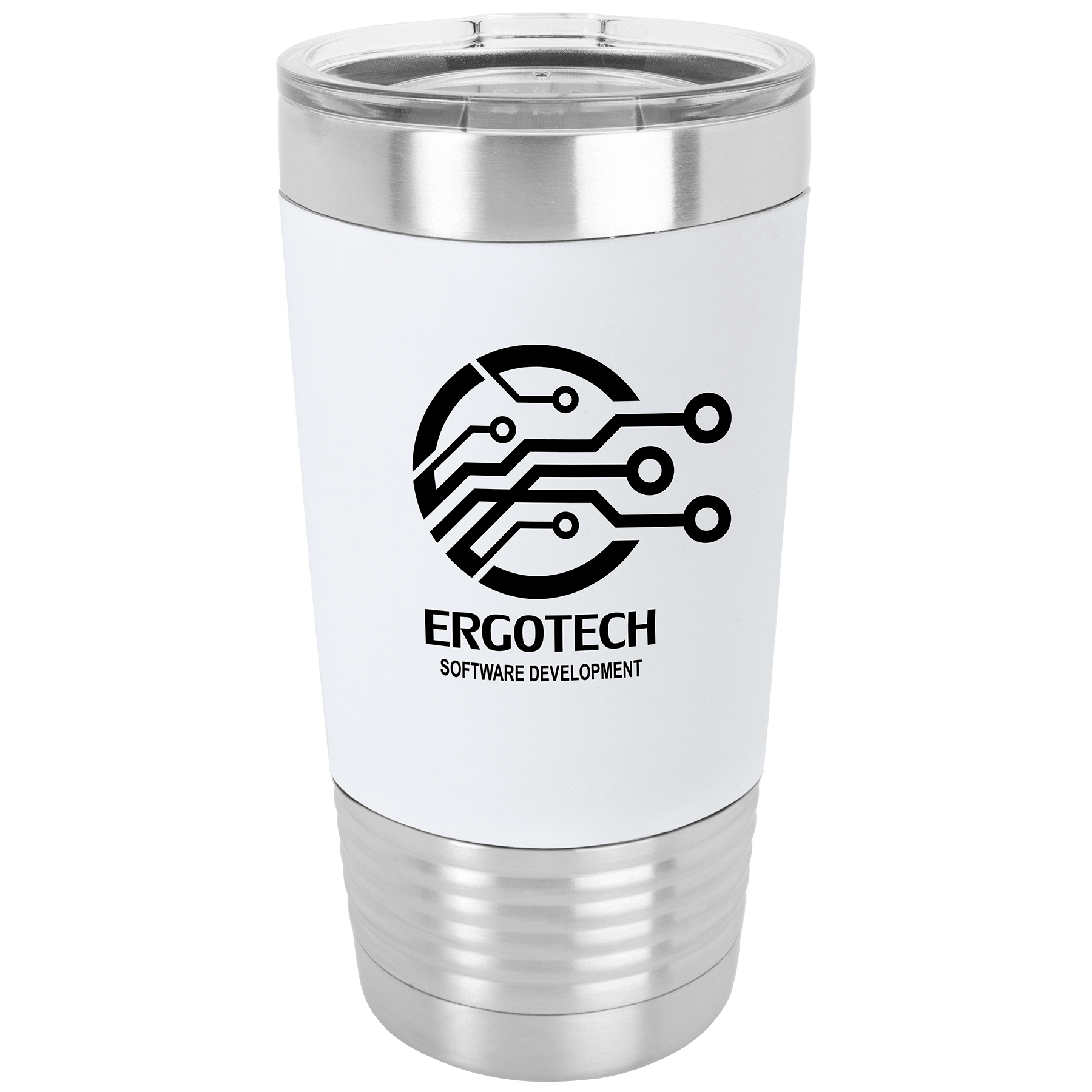 20 oz. Polar Camel White/Black Tumbler with Silicone Grip and Clear Lid 2